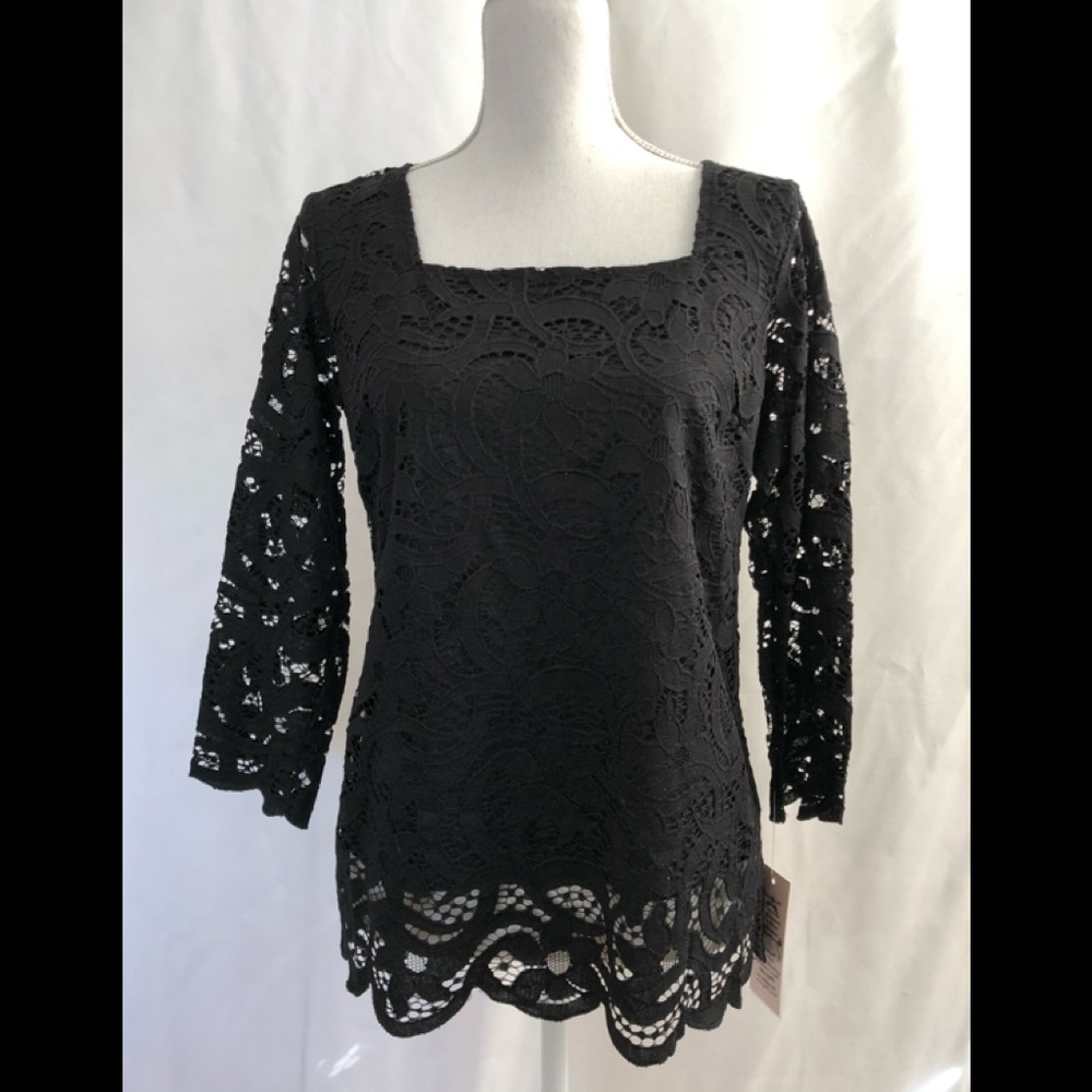 Nanette Lepore Black Lace Square Neck Blouse